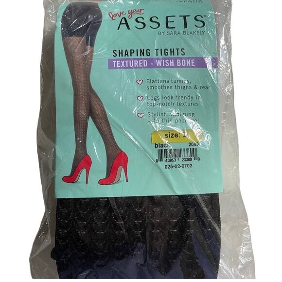 SPANX Assets Shaping Tights Textured Wish Bone Black Size 2 NEW - Picture 1 of 8